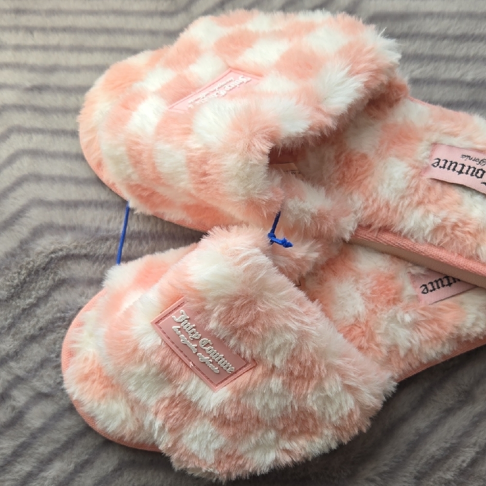Juicy Couture Checkered Pink and White Slippers SIZE XL 11 ππ - Picture 2 of 9